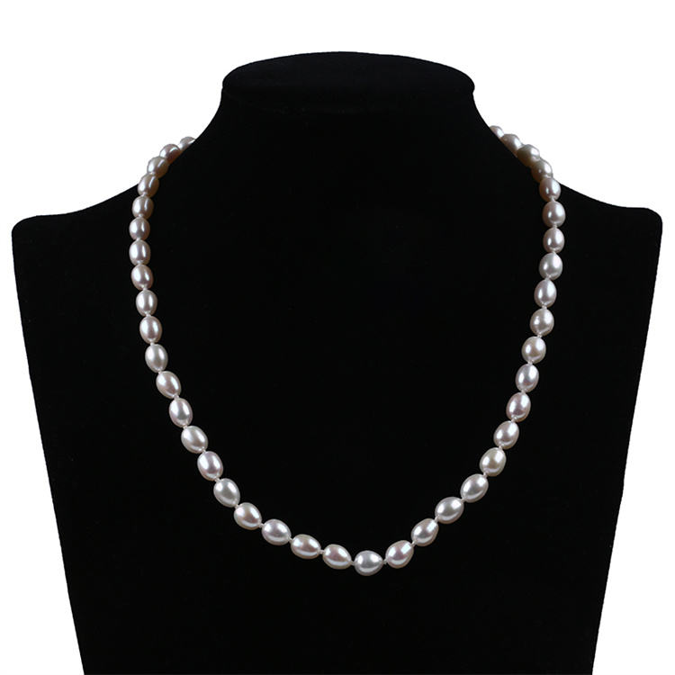 Elegant 7-8mm Natural White Freshwater Rice Pearl Necklace – Classic Jewelry for Women