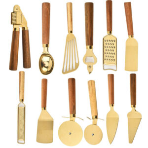 Stainless Steel Handle Gold Plated Pizza Cheese Knife Small Kitchenware Set Bottle Opener Ice Cream Spoon Spatula for Home Use