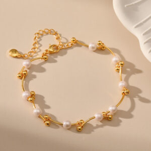 Brass Bracelet with Pearl Beads – Elegant Chain Bracelet for Women | Daily & Party Wear