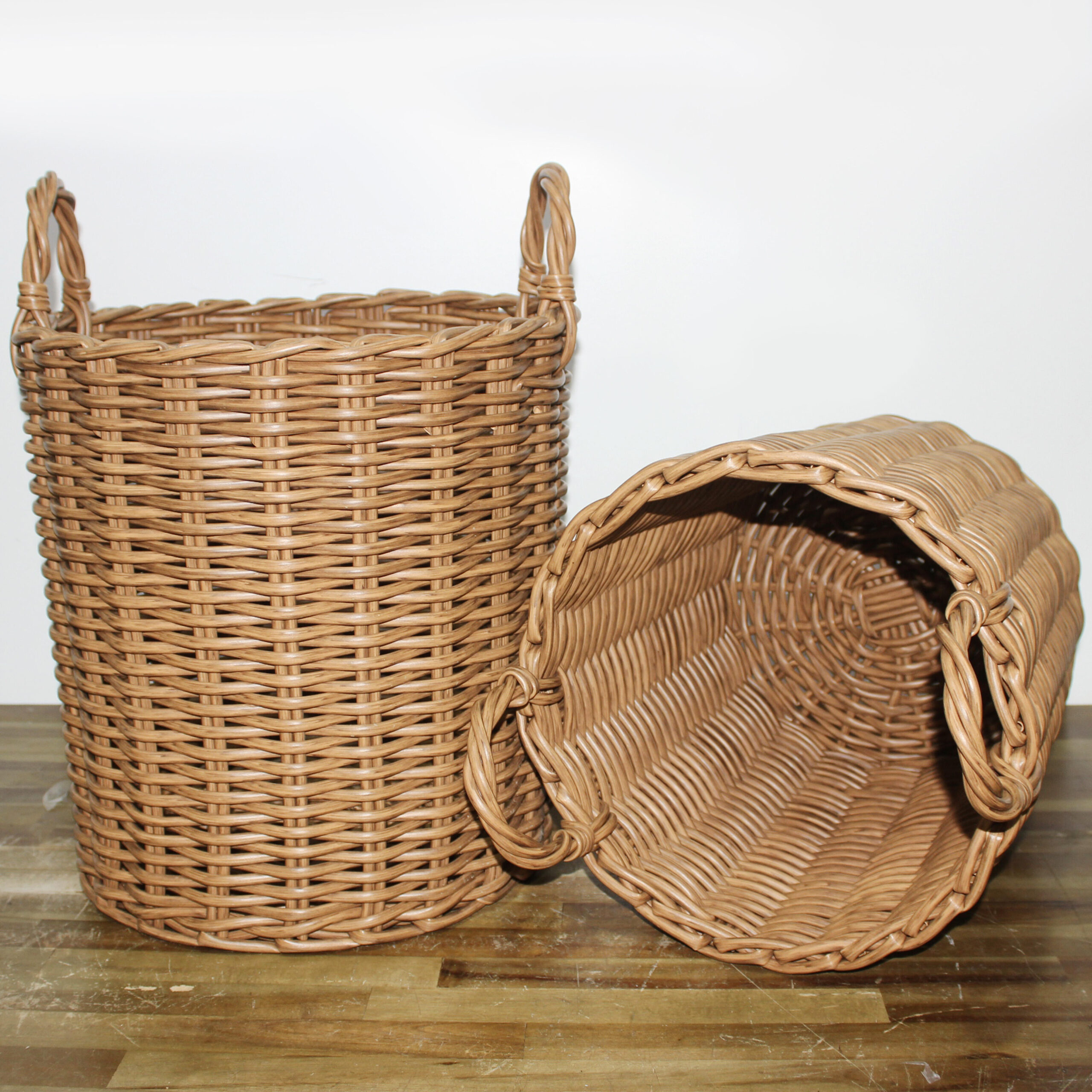 Set of Round Handwoven Storage Baskets with Handles – Rustic Natural Organizer Bins - Image 3