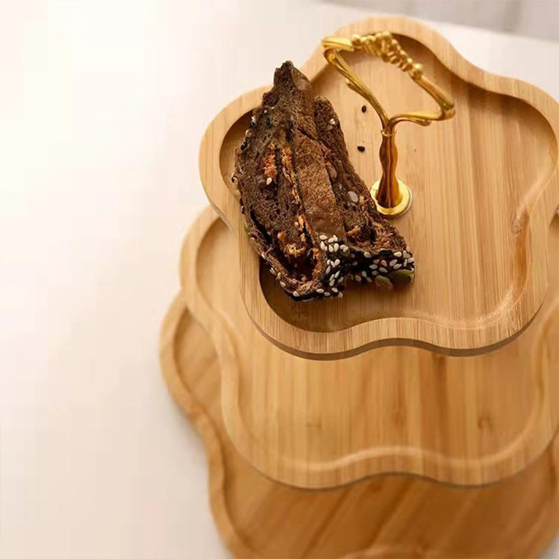 2-Tier Wooden Dessert Stand with Gold Handle – Rustic Serving Tray for Parties & Home Decor - Image 2