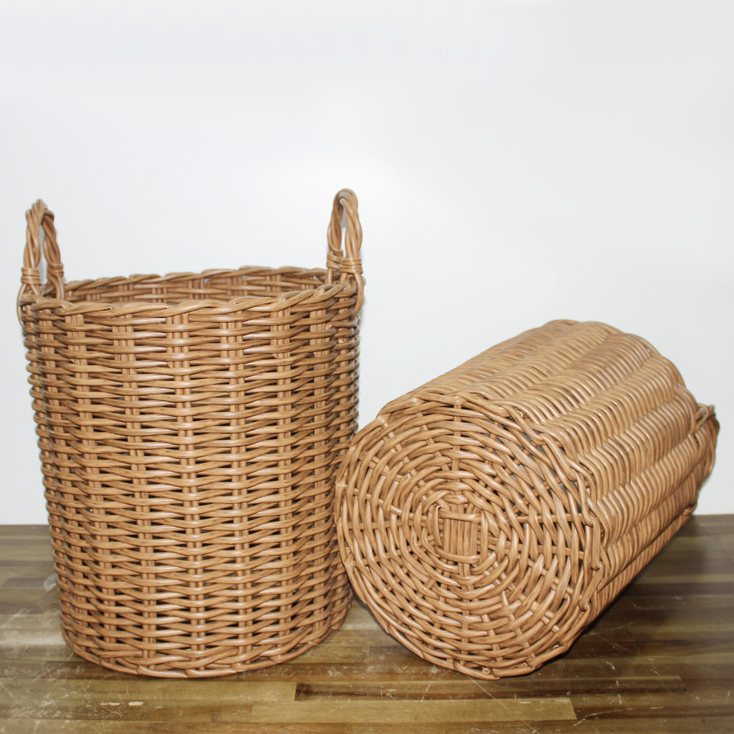 Set of Round Handwoven Storage Baskets with Handles – Rustic Natural Organizer Bins - Image 4