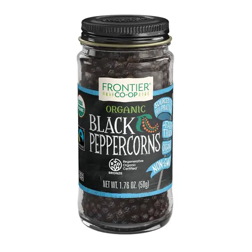 Frontier Co-op Black Peppercorns, Whole, Regenerative Organic Certified® 1.76 oz